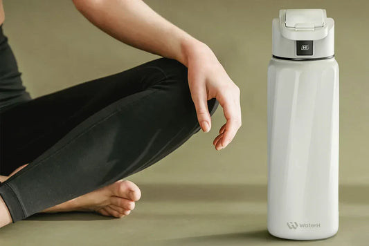 meditating with WaterH smart water bottle