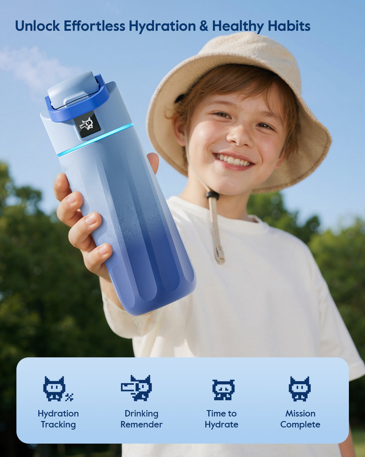 WaterH kids Smart Water Bottle 16oz with Light-Up Reminder & App Rewards