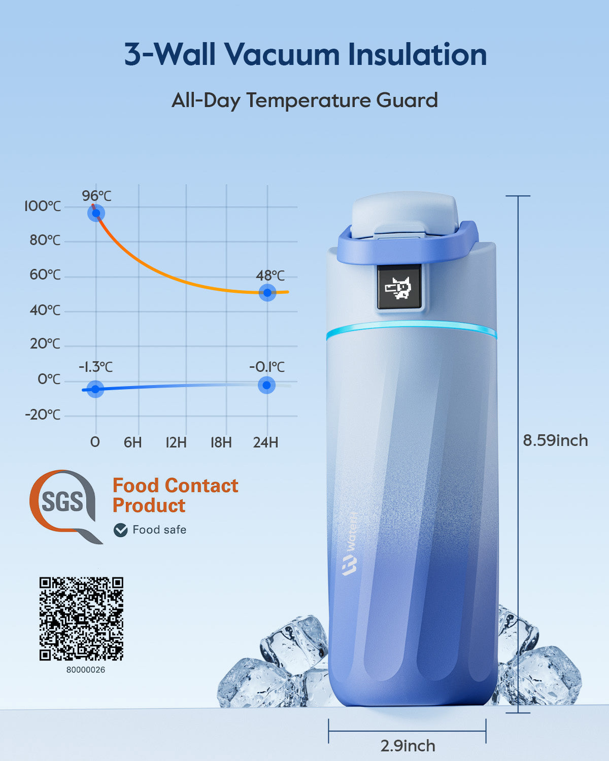 WaterH kids Smart Water Bottle 16oz with Light-Up Reminder & App Rewards