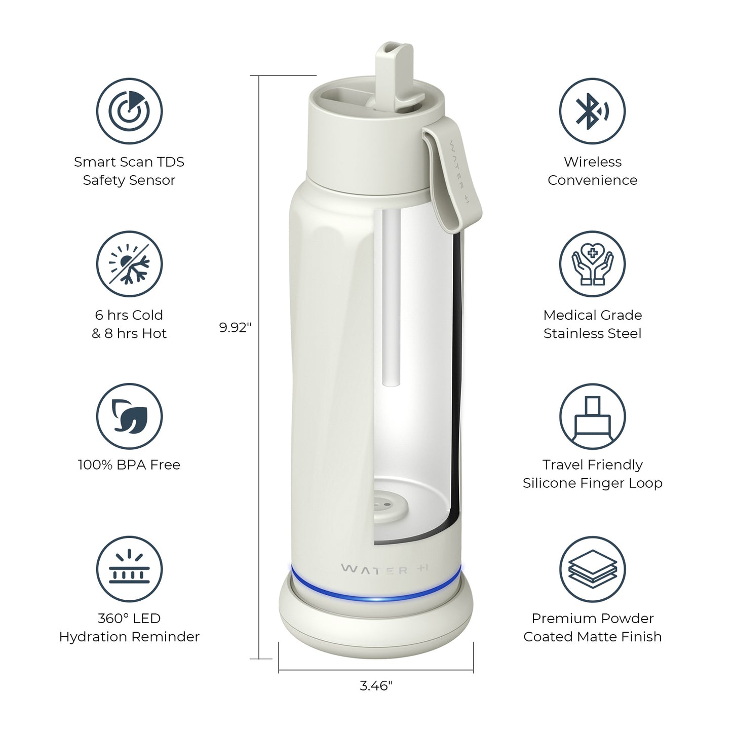 WaterH Vita Smart Water Bottle with Filter – 18 oz | Purifies & Tracks Hydration