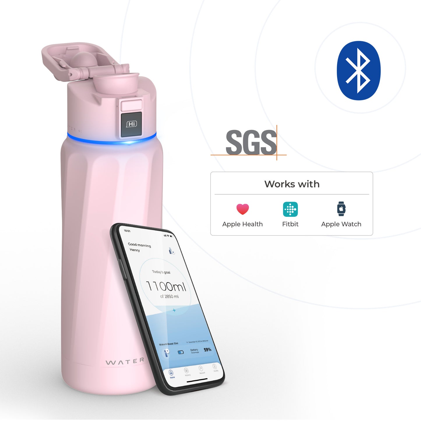 WaterH Boost Smart Water Bottle: 32 oz Hydration Tracker with APP & Temperature Control