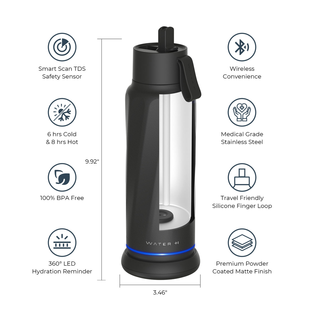 Gourde Connectée WaterH - Tracker D'hydratation Bleu Magnétique, 530 Ml, Neuf