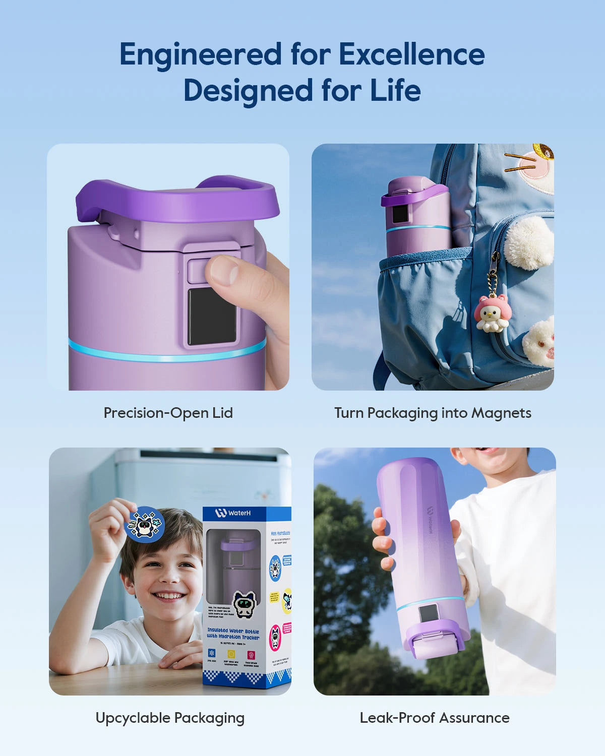 WaterH kids Smart Water Bottle 16oz with Light-Up Reminder & App Rewards