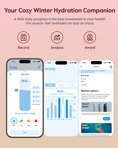 WaterH Boost Smart Water Bottle: 32 oz Hydration Tracker with APP &  Insulation