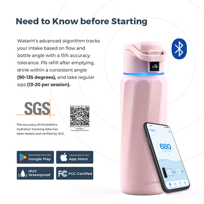 WaterH Boost Smart Water Bottle: 32 oz Hydration Tracker with APP &  Insulation