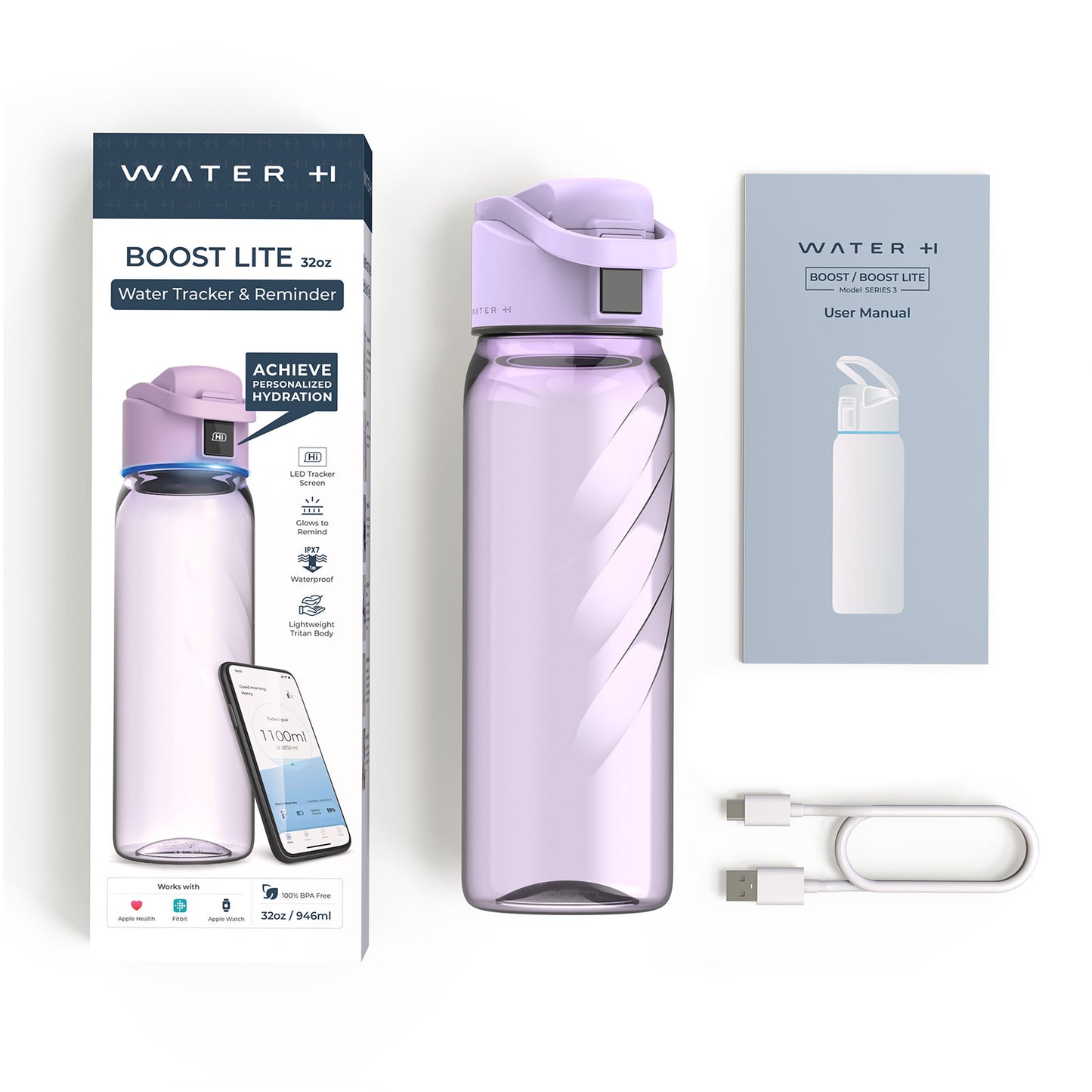 WaterH Boost Lite Smart Water Bottle 32oz | Hydration Tracking & Reminders