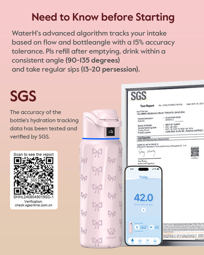WaterH Boost Smart Water Bottle: 32 oz Hydration Tracker with APP &  Insulation