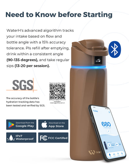 WaterH Smart Water Bottle  24 oz with Hydration Tracking | Official Store