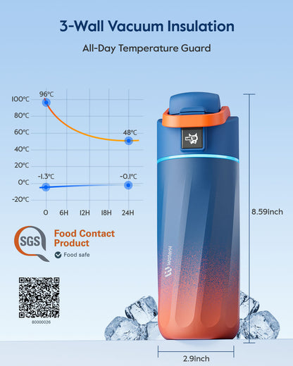 WaterH kids Smart Water Bottle 16oz with Light-Up Reminder & App Rewards