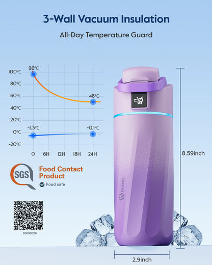 WaterH kids Smart Water Bottle 16oz with Light-Up Reminder & App Rewards