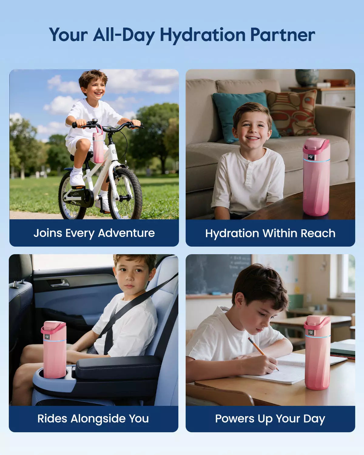 WaterH kids Smart Water Bottle 16oz with Light-Up Reminder & App Rewards