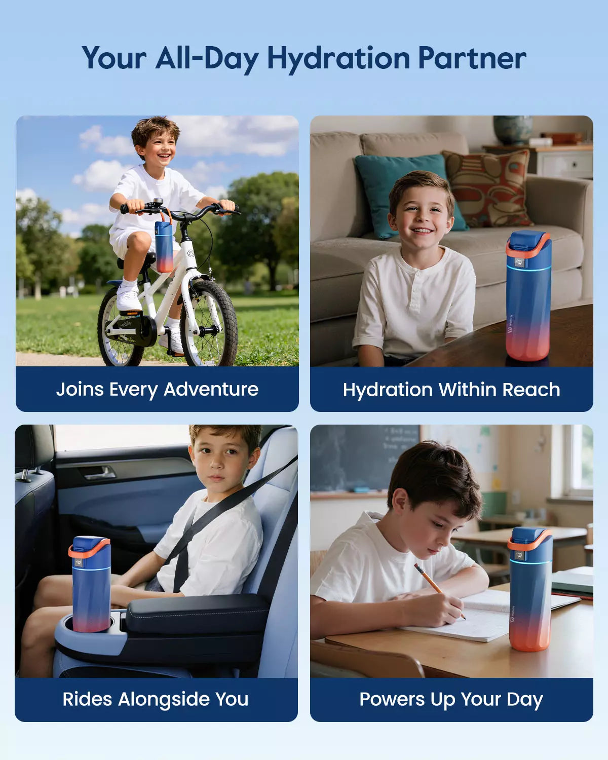 WaterH kids Smart Water Bottle 16oz with Light-Up Reminder & App Rewards