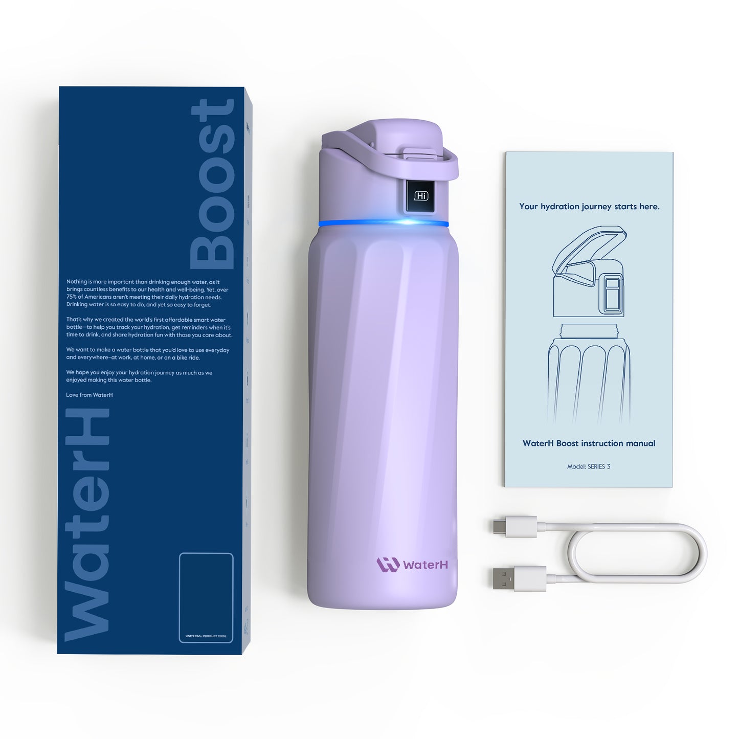 WaterH Boost Smart Water Bottle: 32 oz Hydration Tracker with APP &  Insulation