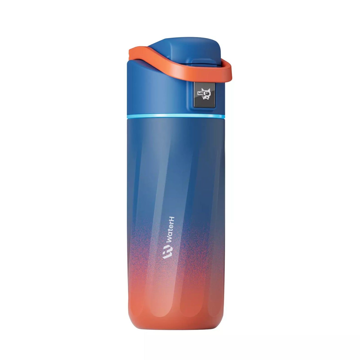 Gradient blue to orange water bottle with orange cap 