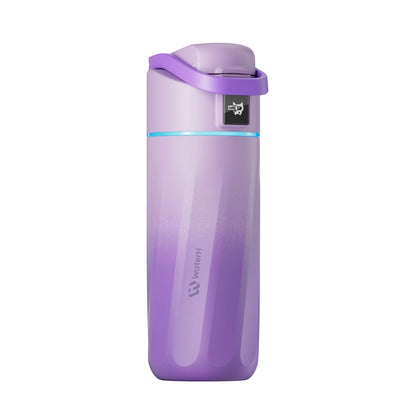 Purple gradient water bottle with a logo 