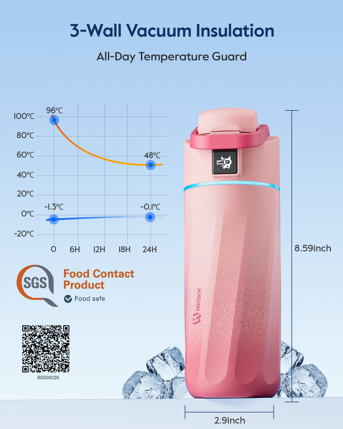 WaterH kids Smart Water Bottle 16oz with Light-Up Reminder & App Rewards