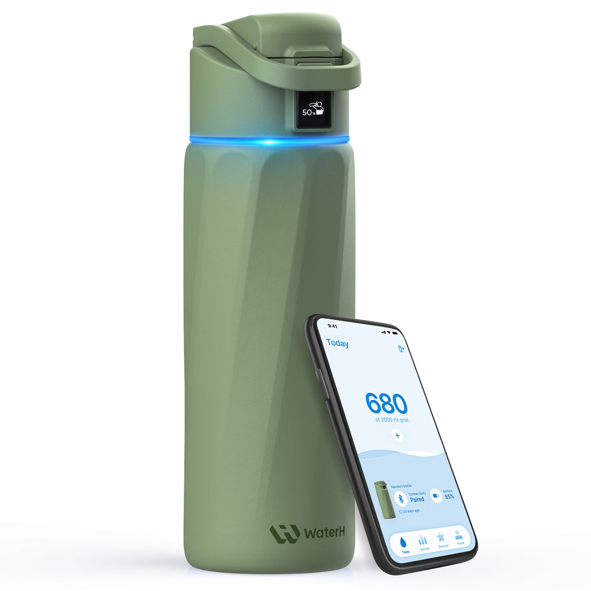 Hydration Tracking App Showing 680ml Consumed, 34% of Daily Goal